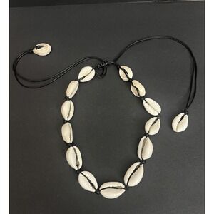 Cowrie Shell Choker Boho Black String Necklace Surfer Beach Conch Puka, Hawaiian